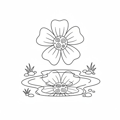 Blomma speglas i vattenpöl