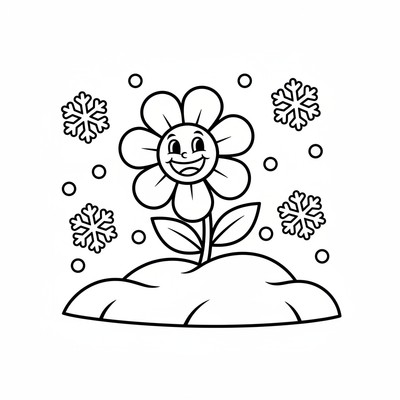 Blomma växer i snötäckt mark