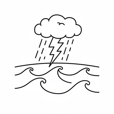 Blixt slår ner över havet