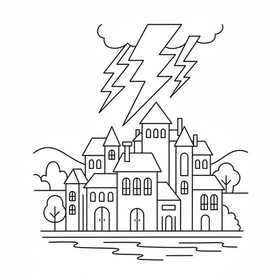 Blixt lyser över en stad