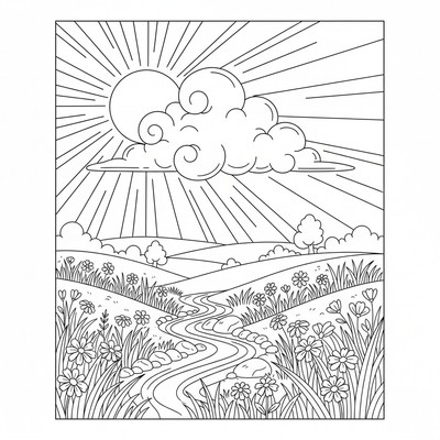 Moln svävar över en solig äng