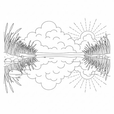 Moln speglas i sjön