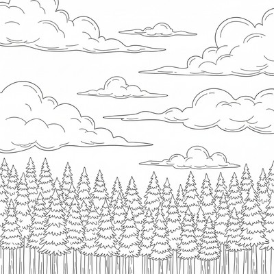 Moln flyter över skogshorisont