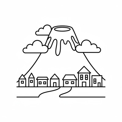 Vulkan syns bakom en by