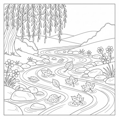 Löv flyter i en bäck