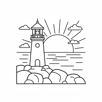 Solnedgång bakom en fyr