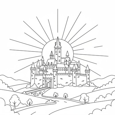 Solnedgång bakom ett slott