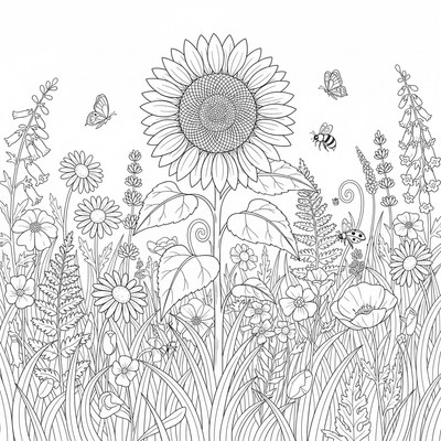 Solros sticker upp i en blomsteräng