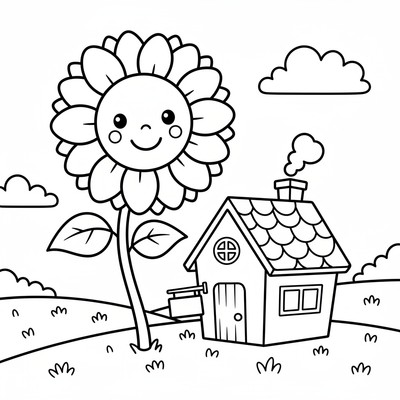 Solros står vid ett hus