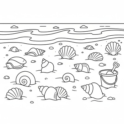 Strand med snäckor i sanden