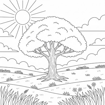 Träd står ensamt på äng