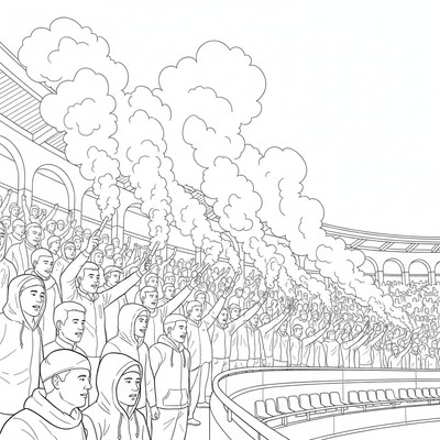 Atlético Madrid supportrar med bengaler i kurvan