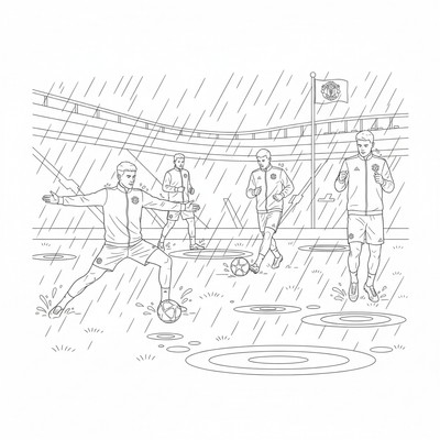 Manchester United spelare värmer upp i regn