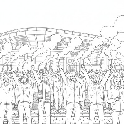 Liverpool supportrar tänder bengaler utanför arenan