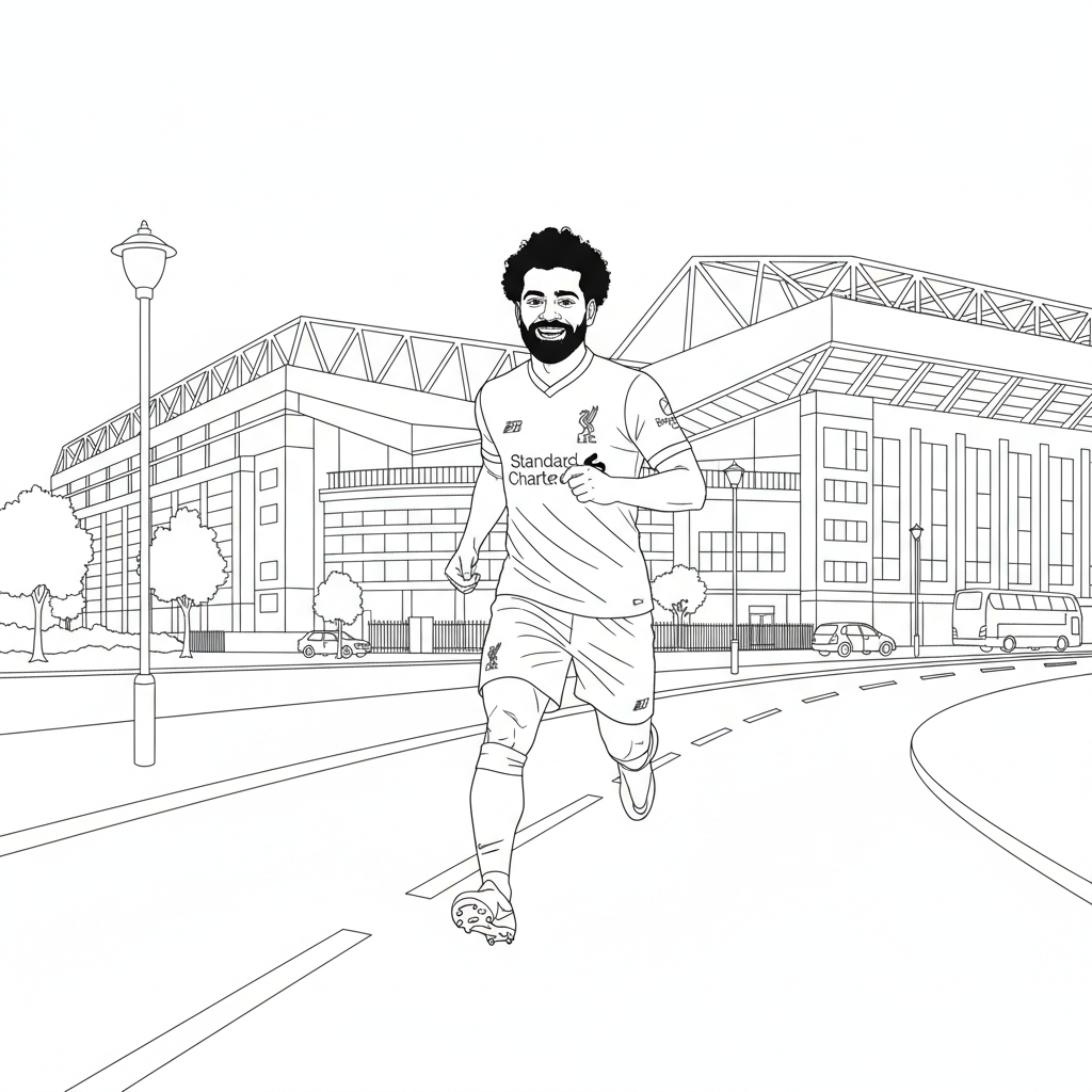 Liverpool Mohamed Salah springer längs Anfield Road