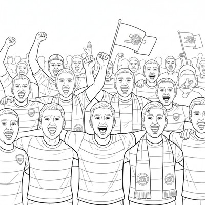 Arsenal supportrar sjunger i rödvita tröjor