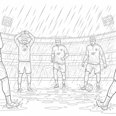 Arsenal spelare värmer upp i regn