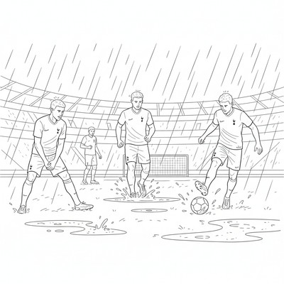 Tottenham spelare värmer upp i regn