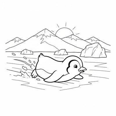 Pingvin som glider på magen på isen