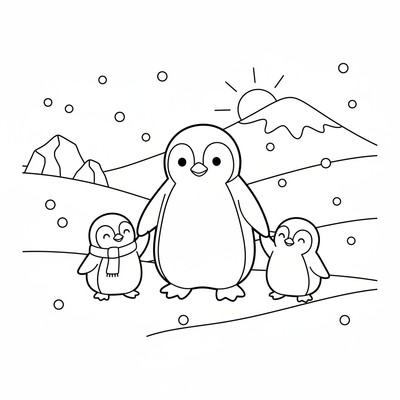 Pingvinfamilj i snön