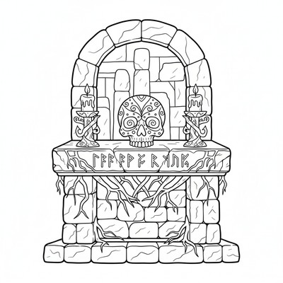 Dödskalle pryder ett gammalt altare