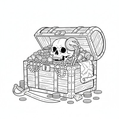 Dödskalle gömmer sig i en skattkista
