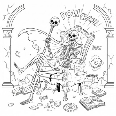 Skelett sitter på en gammal stol