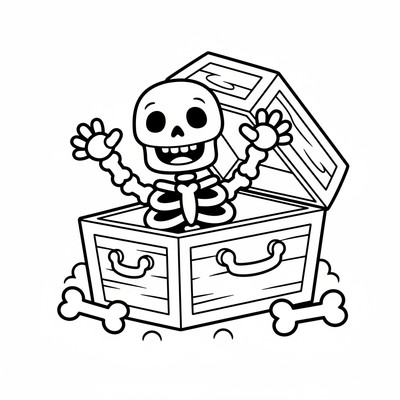 Skelett klättrar upp ur en kista