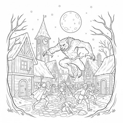 Varulv jagar genom en by