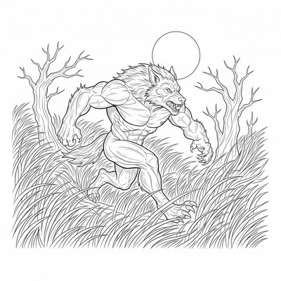 Varulv springer genom ett fält av högt gräs