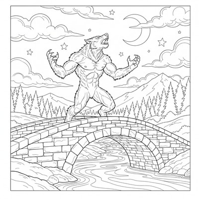 Varulv står på en bro i skymning