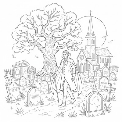 Vampyr går genom en kyrkogård