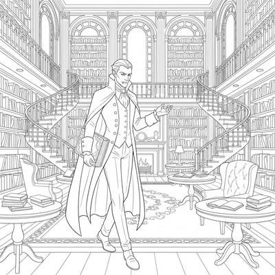 Vampyr går genom ett bibliotek