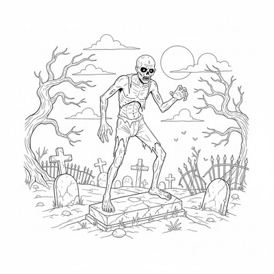 Zombie står på en kyrkogård