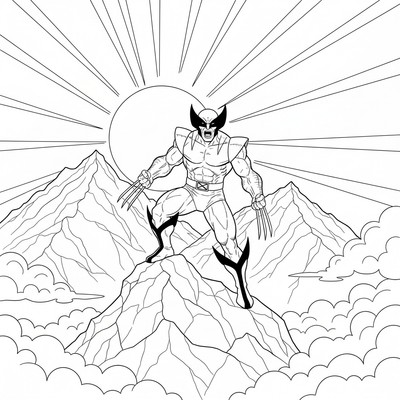 Wolverine står på ett berg i gryningen