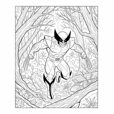 Wolverine springer genom en mörk skog