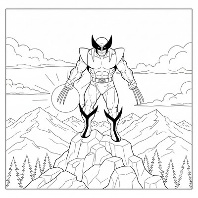 Wolverine står på ett berg i gryningen