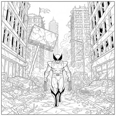 Wolverine vandrar genom en öde stad