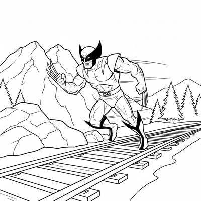 Wolverine springer längs en järnväg