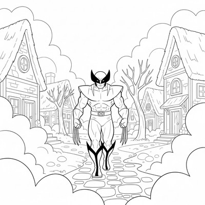 Wolverine vandrar genom en dimmig by