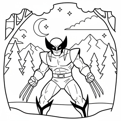 Wolverine står i skymning med klorna ute