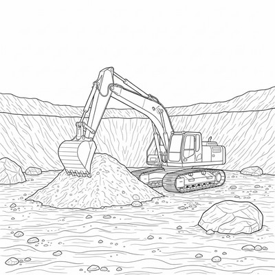 Grävmaskin står i en sandgrop