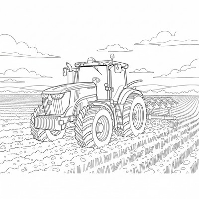 John Deere traktor kör genom ett fält