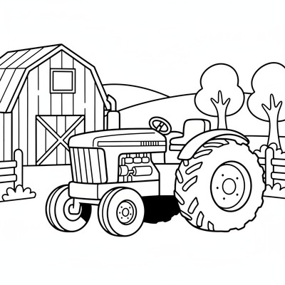 John Deere traktor står parkerad vid gårdsplan