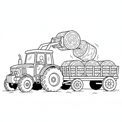 John Deere traktor lastar halm på en vagn