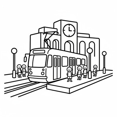Spårvagn står vid en centralstation