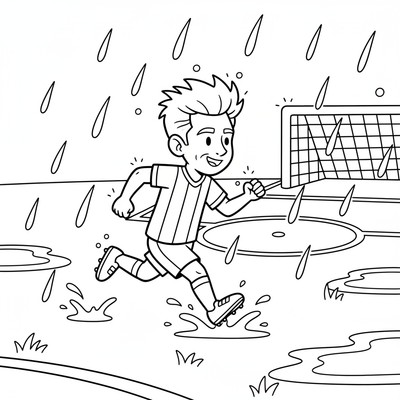 Messi springer genom ösregn på planen