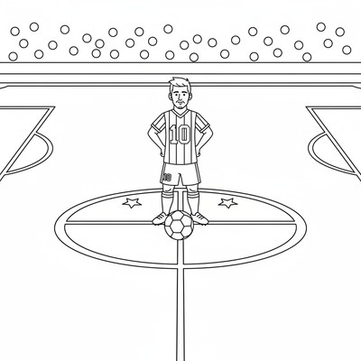 Messi står vid mittcirkeln före avspark