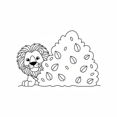 Lejon som gömmer sig bakom ett buskage