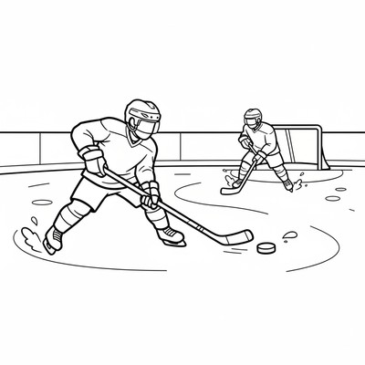 Ishockeyspelare slår passning över isen